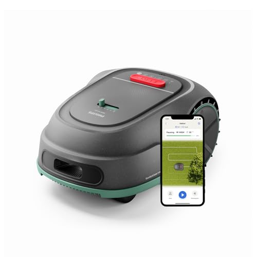 Tondeuse Robot Philips Série 3000 - Tonte Transversale, Cartographie GPS, Plateau de Coupe Flottant, Performances en Pente, Application HomeRun, Technologie Détection Pluie, Gris Calcaire (RSL3000/10)