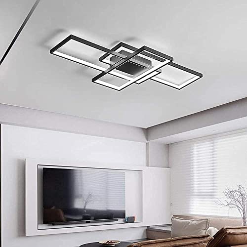 LED Ceiling Light, 45W Modern Dimmable Ceiling Lighting, Square Ceiling Lamp with Remote Control for Living Room Dining Room Bedroom, 2700-6500K Close to Ceiling Light Fixture (Black, 80CM) - Image 3
