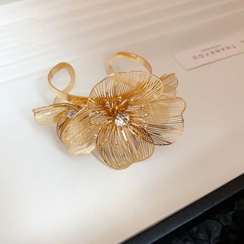 Chunky Gold Bangle Bracelets for Women Flower Cuffs Bracelets Arm Cuffs Wide Hammered Bangle Jewelry4