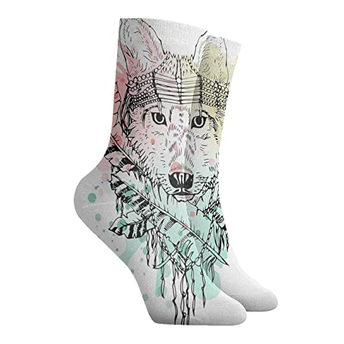 Classics Wolf Patroon Crew Sokken voor Mannen Vrouwen Gepersonaliseerde Atletische Sokken 30 cm Lang All Season - Afbeelding 3