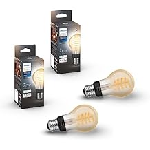 Philips Hue Smart 40W A19 Filament LED Bulb - White Ambiance Warm-to-Cool White Light - 2 Pack - 550LM - E26 - Indoor - Control with Hue App - Works with Alexa, Google Assistant and Apple Homekit