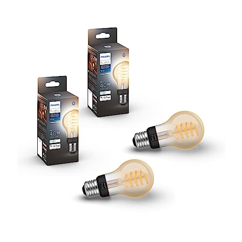 Philips Hue White Ambiance Dimmable Smart Filament A19, Warm-White to Cool-White LED Vintage Edison Bulb, Bluetooth & Hub Compatible (Hue Hub Optional), Voice Activated with Alexa, 2-Pack Philips Hue White Ambiance Dimmable Smart Filament A19, Warm-White to Cool-White LED Vintage Edison Bulb, Bluetooth & Hub Compatible (Hue Hub Optional), Voice Activated with Alexa, 2-Pack