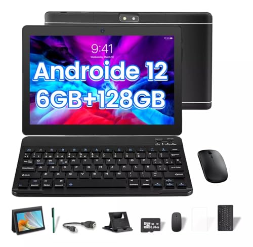 Equipos De Computo, Personal Computer Tablet Android 10.1 pulgadas, Wifi Tablet Android12 HD6+128GB Rom Bluetooth 8 Núcleos, visualización táctil IPS HD WiFi Bluetooth, con teclado, Carcasa...
