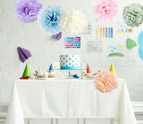 Image of Pastel Rainbow Party Decorations in Colorful Tissue Paper Pom Poms Blush Pink Purple Peach Mint Light Blue Baby Bridal Shower Decorations (Macaron)