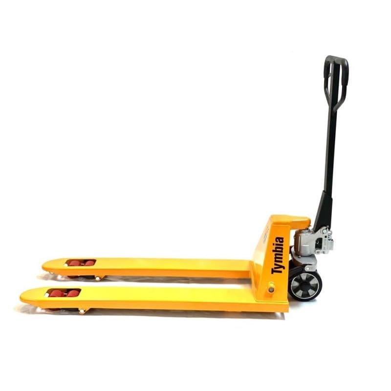 Transpaleta Manual TYMBIA 2500kg de Capacidad, Horquillas 1150x540mm, Ruedas de Goma y Rodillos Dobles de Poliuretano (se Entrega con timón desmontado).