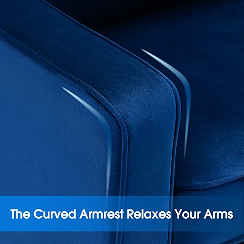 Mcombo Velvet Accent Club Chair, Upholstered With Black Metal Legs, Extra Lumbar Pillow, Modern Armchair For Living Room Bedroom 4278 (Blue) #TOP5