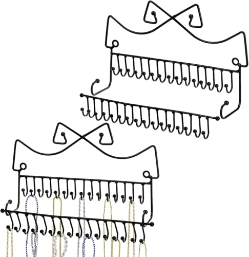 Hedume Set of 2 Jewelry Organizer, Wall Mounted Black Metal