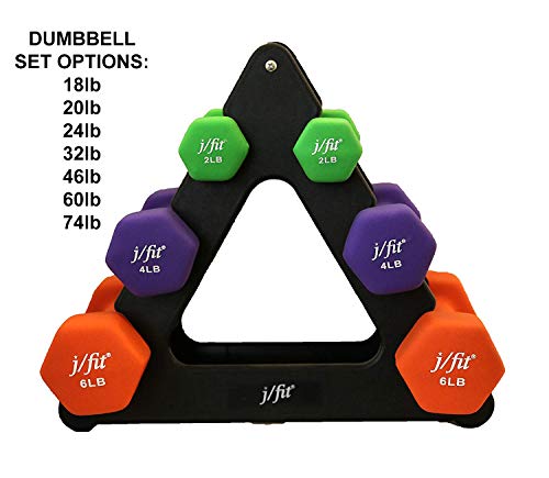 j/fit Dumbbell Set w/Durable Rack | Solid Design | Double Neoprene Coated Workout