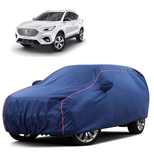 Image of Sulfar 100% Water Resistant Car Body Cover Compatible with Mirror for MG Astor (Triple Stitched, Full Bottom Elastic, Blue Tafetta with Red Piping)