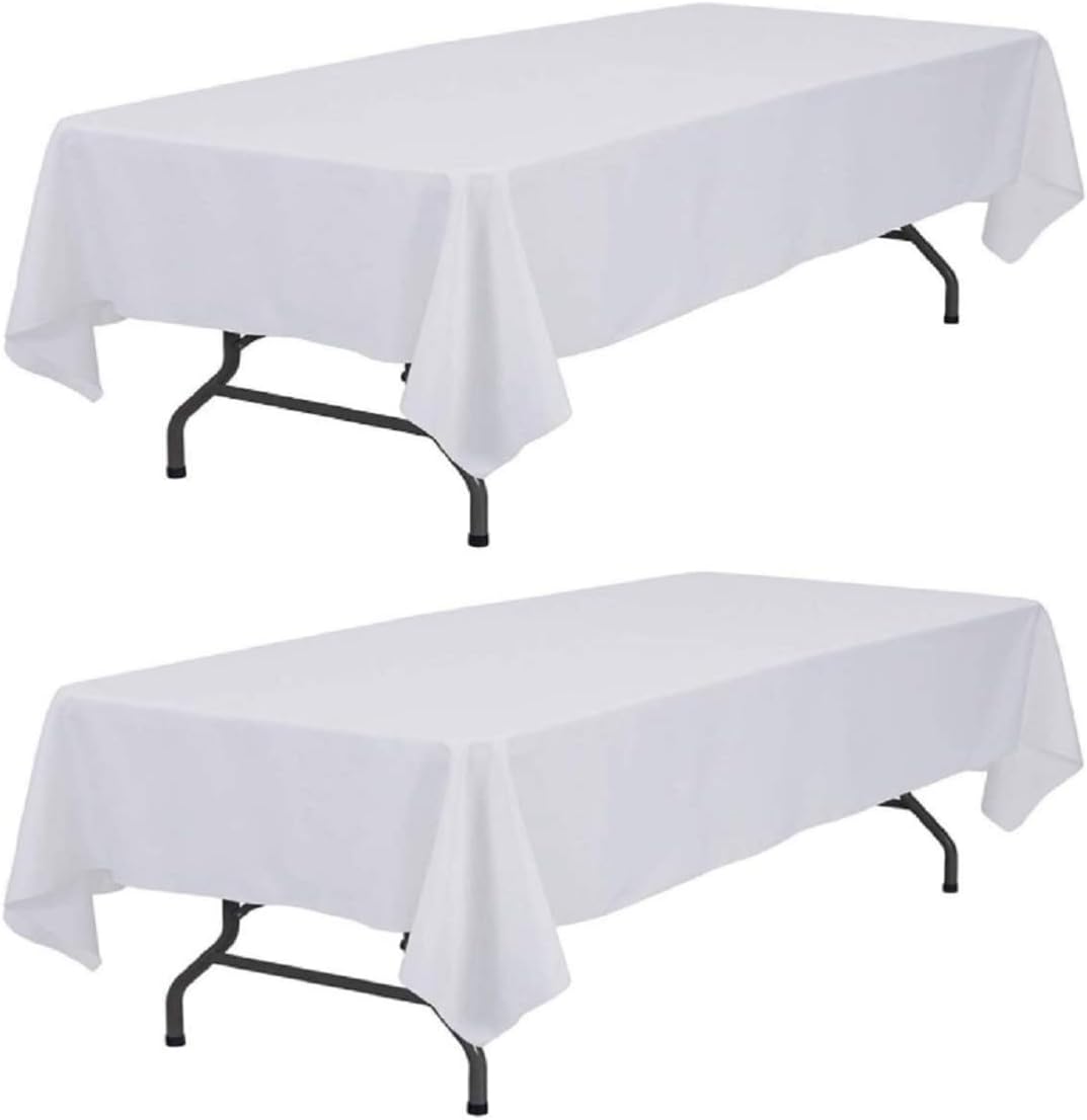 Buy 1 get 1 🔥 WEALUXE White Tablecloth 60x102 - White Table Clothes for 6 foot Rectangle Tables, Stain and Wrinkle Resistant Washable Fabric [2 Pack]