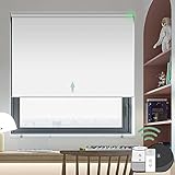 Yoolax Motorized Blind Shade for Window with Remote Control Smart Blind Shade Compatible with Alexa Motorized Roller Shade Blackout Battery Solar Powered Blind Custom up 98''W X 138''H (Vinyl-White)