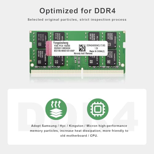 Yongxinsheng DDR4 2400MHz 8GB Pamięć RAM do laptopa PC4-19200 SODIMM Non-ECC Unbuffered 1.2V 2Rx8 Dual Rank 260-Pin CL17 Moduł ulepszający pamięć komputera PC Aktualizacja pamięci Arbeitsspeicher