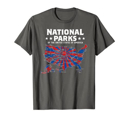 All U.S. National Parks Map Road Trip - Camiseta de camping Camiseta