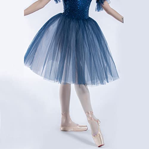 Corpete de renda azul marinho com lantejoulas decote em frente única romântico ballet tutu feminino
