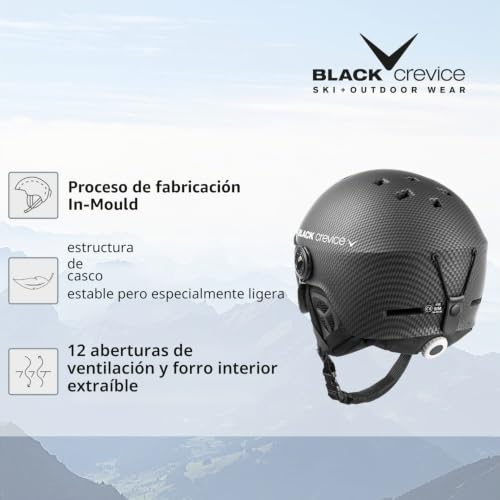 Miniatura 4 de Black Crevice Casco De Esquí Gstaad I Casco De Esquí Con Visera I Para Hombres Y Mujeres I Casco De Ski De Policarbonato I Casco Transpirable I Talla Ajustable Blanco Carbon, S
