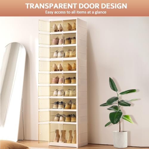 Image of SYNCVIBE Shoe Rack Organizer for Closet Entryway 9 Tiers-18 Pairs Foldable Sneaker Storage Shoe, Collapsible Shoe Cabinet with Doors, Stackable Shoe Storage Cabinet with Lids for Living Room