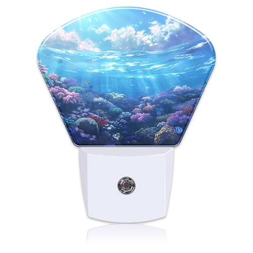 Image of Underwater World Night Light Coral and Fish Nightlight Plug into Wall with Dusk to Dawn Sensor for Kid Girls Boys Women Men Room, Hallway, Kitchen, Bathroom, Stairs Decor