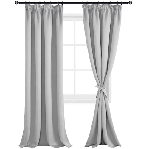 DWCN Blackout Curtains for Bedroom Thermal Insulated Curtains with Tiebacks Pencil Pleat Window Curtains for Living Room 55 x 96 inch Length