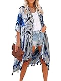 Moss Rose Women's Long Beach Kimonos Tops and Blouses Swimsuit with Bohemian Floral Print Cover up
