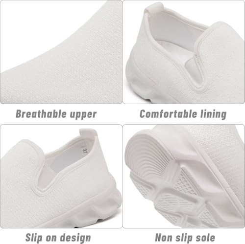 Image of Tennis Shoes Women Running Walking Gym Slip on Sneakers Workout Athletic Breathable Fashion Sport Casual Shoe White Size 8.5