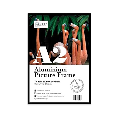 A2 Black Aluminium Picture Frame Ultra Thin Edge Minimalistic Modern Design Wall Mountable Standard A2 Photograph, Poster, Print Size A2 - 42 x 59.4cm - 16.5 x 23.4 Inch Cover