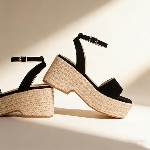 Marc Ford Womens Platform Sandals Black Wedges Espadrilles - Beach Shoes, Open Toe, Boho, Comfortable, Vacation, Wedding by Marc Ford - Used condition - Image 3