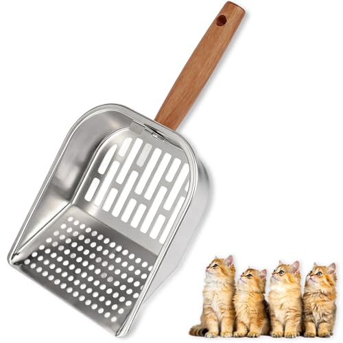 AFOLOREET Litter Scooper, Metal Litter Scoop, Pooper Scooper with Wooden Handle, Cat Litter Scoop...