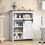 YITAHOME Farmhouse Bathroom Floor Cabinet with Doors, Bathroom Storage Cabinet with Sliding Barn Door and Adjustable Shelves for Bathroom, Living Room, Entryway, Kitchen, White