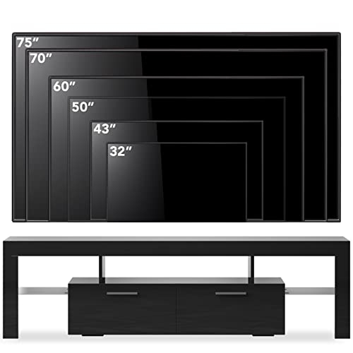 Entrintou Black Modern Led Tv Stand For 55/60/65 Inch Tvs With Led Lights, Entertainment Center With Open Shelves And Large Storage, Universal Tv Table Media Console For Living Room Bedroom #TOP4