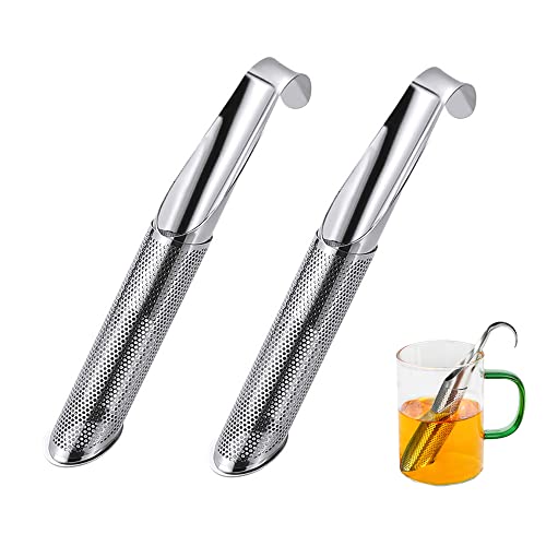 2 Filtros de té, Difusor de té de Acero Inoxidable, Infusor de té Reutilizable, Colador de té de Malla de Mango Largo para té Suelto, Especias, Rosa, Perfecto para Colgar en la Taza Cover