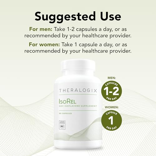 Image of Theralogix IsoRel Whole Soybean Extract Supplement - 90-Day Supply - Menopause Support to Aid Hot Flashes - Prostate Health Support for Men - NSF Certified - 90 Capsules