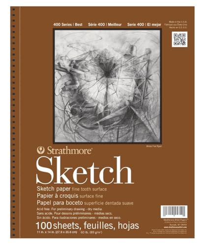 Strathmore 400 Series Wire Bound Sketch Pad 60 lb. Paper 11 X 14 inches White 100 Sheets (455-4)