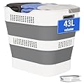 OOAMBB 43L(11.5Gallon) Collapsible Laundry Basket with Handles, Foldable Laundry Basket Plastc,Pop Up Tall Storage Container/Organizer/Clothes Hamper for Laundry (Grey,1 Pack)