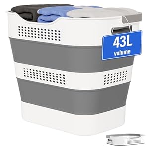 43L(11.5Gallon) Collapsible Laundry Basket with Handles, Foldable Laundry Basket Plastc,Pop Up Tall Storage Container/Organizer/Clothes Hamper for Laundry (Grey,1 Pack)