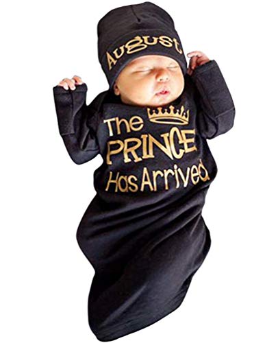 COLOOM Infant Baby Boy Sleepwear Cotton Wearable Blanket Nightgown & Matching Hat Sleep Gowns 2pcs Set Black
