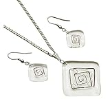 Vegano, ipoallergenico Parure di gioielli fatti a mano • Orecchini e collana • Vetro di Boemia trasparente • Design minimalista • Orientamento verticale