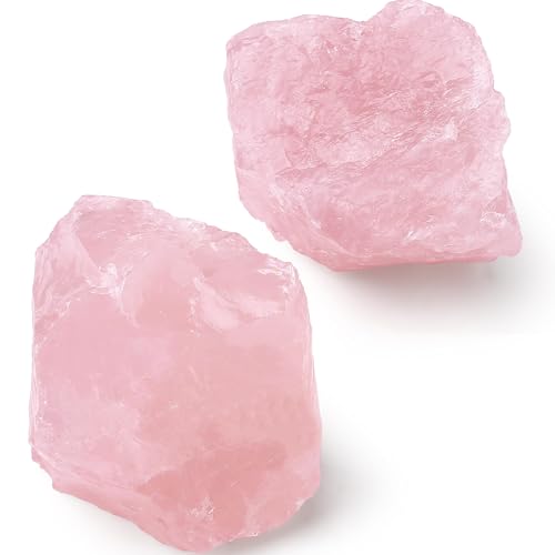 QINJIEJIE Rosenquarz Große Kristall Rohstein 2 Stück 100% Natursteine Kristalle Raw Rosenquarz Steine Premium Wasserstein für Meditation Reiki Dekosteine