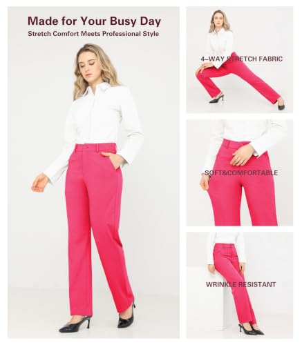 Image of Bamans Dress Pants Women Work Business Office Straight Leg Slacks
