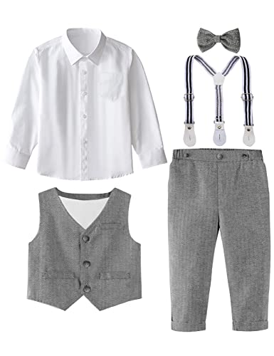 Image of A&J DESIGN Toddler Boys Formal Clothes Suspender Outfit Dress Suit 12M - 6Y
