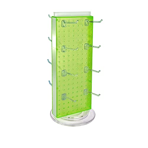 Azar Displays 700220-CLR-2C16 Four-Sided 4"W X 12" Revolving Pegboard Tower Kit Counter Display With 16-Pack Of 2 Inch Locking Hooks, Clear