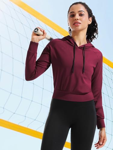 CADMUS Women's Workout Long Sleeve Shirts with Hoodie Sweatshirt Running Crop Top4