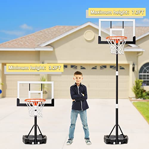 Win.max Kids Basketball Hoop, 3.2 To 7.2Ft Adjustable Height, Swimming Pool Basketball Hoop Outdoor 28In Backboard For Kids/Adults Indoor Outdoor (3.2-7.2Ft White) #TOP2