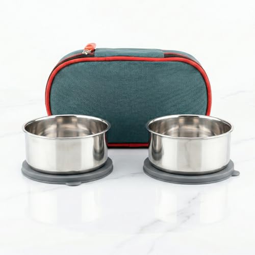Image of Zaib Stainless Steel Lunch Box for Kids with Insulated Carry Bag | 2 Containers: 2x350ml | Durable, Leak-Proof & BPA-Free Tiffin Box for School, Travel & Picnics (Procon)