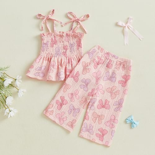 Image of Thorn Tree Toddler Girl Clothes Plaid Printed Sleeveless Pleated Camisole Linen Pants Set Baby Summer Outfits