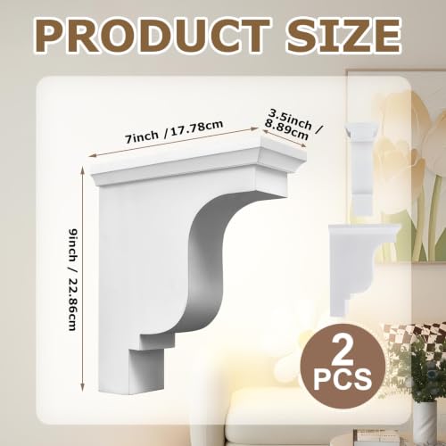 Image of Briwooody 2 Pcs Unfinished Paintable Corbels Bracket for Doorway Countertop Home Cabinet Bookshelves Furniture Support PU (3 1 /2 W X 7 D X 9 Inch H,Classical Style)