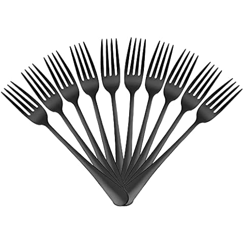 Devico Forks Set, Good Stainless Steel 10-piece Black Silverware Cutlery Reusable Dinner Forks Cover