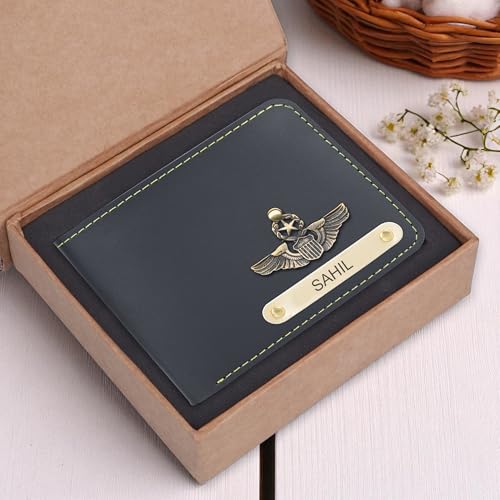 Image of The Wallet Store Personalised Leather Wallet for Men | Customised with Name and Charms | Best Gift for Husband, Boyfriend, Brother | for Anniversary, Birthday, Etc (Grey)
