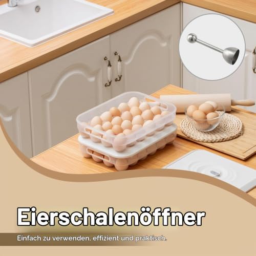 Foto von 2er-Set Edelstahl Eieröffner mit Kugel - Premium Eierköpfer für harte & weiche Eier Rostfreier Eiercracker mit Sollbruchstellen-Technik Zeitsparend für Frühstück, Küche & Restaurant (silber)