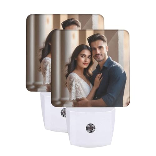 Image of Personalized Custom Night Light Set of 2, DIY Your Own Logo /Photo /Words Auto Sensor LED Dusk-to-Dawn Nightlights, Plug-in Sensor Lamp for Bedroom Bathroom Kitchen Hallway Stairs Decorative