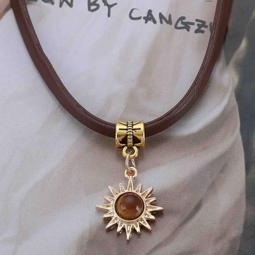 Aneneiceera Vintage Braune Leder Choker Halskette Winzige Sonnenblume Anhänger Halsketten Breite Braune Leder Halsketten Lederschnur Halskette Kette Schmuck Für Frauen